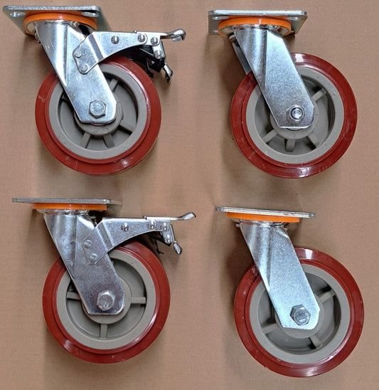 1800kg - Set of 4pcs 150mm (6") Extra Heavy Duty Swivel Braked Castor