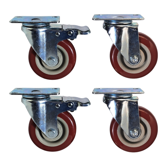 400kg - Set of 4pcs 4" 100mm Swivel Brake Castors