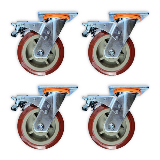 1800kg - Set of 4pcs 150mm (6") Extra Heavy Duty Swivel Braked Castor