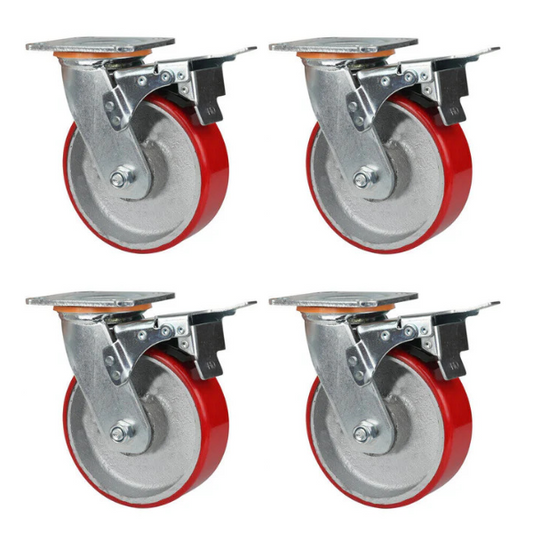 1800kg - Set of 4pcs 150mm (6") Extra Heavy Duty Swivel Braked Castor