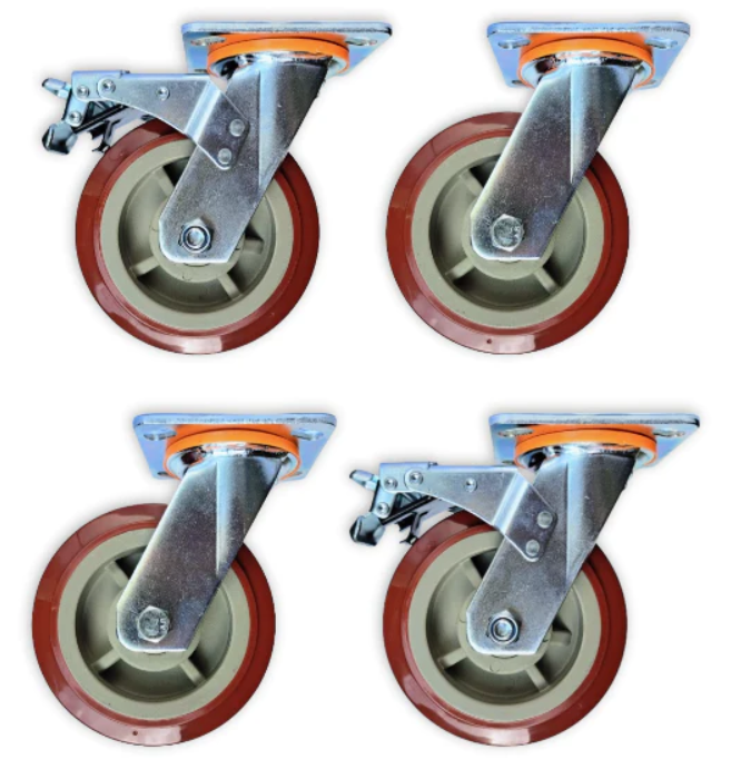 1800kg - Set of 4pcs 150mm (6") Extra Heavy Duty Swivel Braked Castor