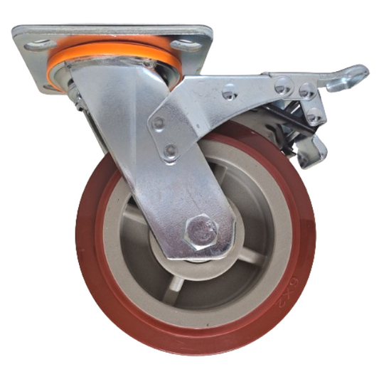 450kg - Urethane Castor - 6" 150mm - Swivel Plate with Brake