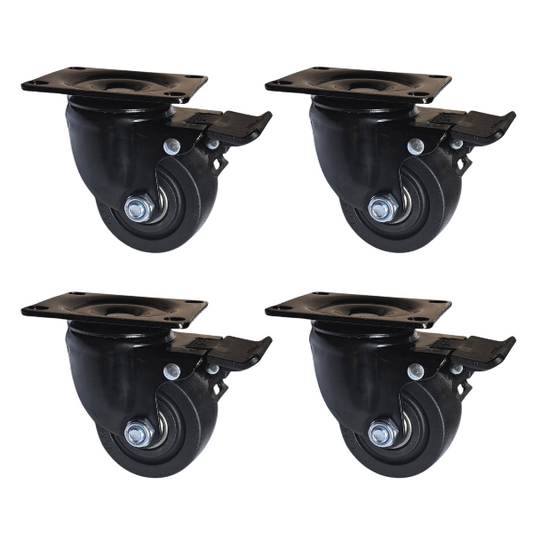 1200kg - Set of 4pcs, 75mm (3") Swivel Brake Low Profile Castors