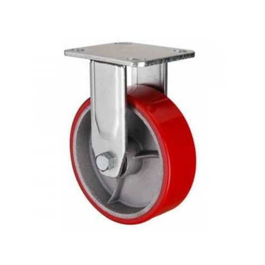 300kg - Urethane/Iron Castor - 4" 100mm - Fixed Plate