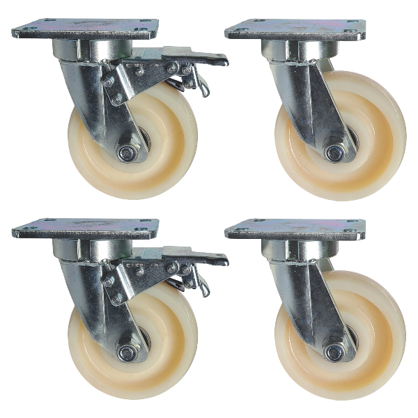 4000kg - Set of 4pcs 150mm (6") Extra Heavy Duty Swivel Castors with Nylon Wheel