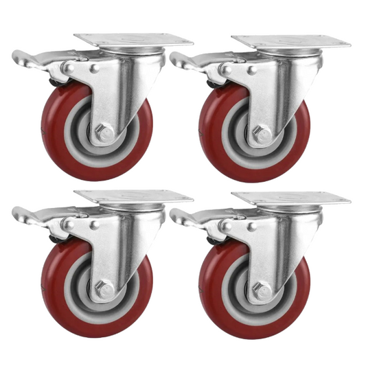 400kg - Set of 4pcs 4" 100mm Swivel Brake Castors