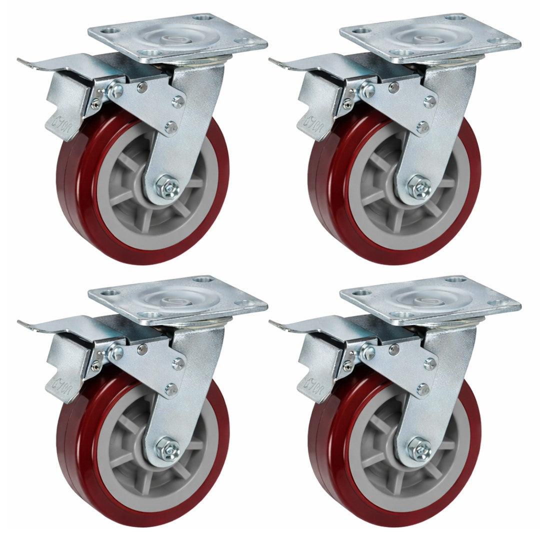 1800kg - Set of 4pcs 150mm (6") Extra Heavy Duty Swivel Braked Castor