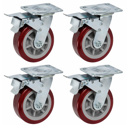 1800kg - Set of 4pcs 150mm (6") Extra Heavy Duty Swivel Braked Castor