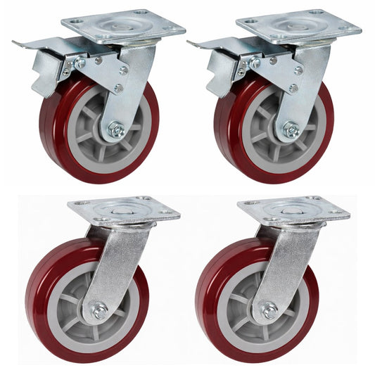 1800kg - Set of 4pcs 150mm (6") Extra Heavy Duty Swivel Braked Castor