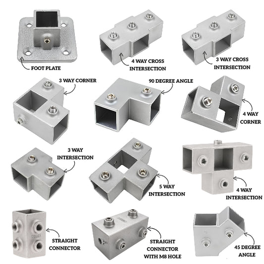 Square Tube Metal Frame Connectors – 25x25mm SHS Multi-Angle Joint System