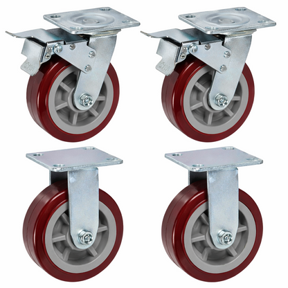 1800kg - Set of 4pcs 150mm (6") Extra Heavy Duty Swivel Braked & Fixed Castor Set