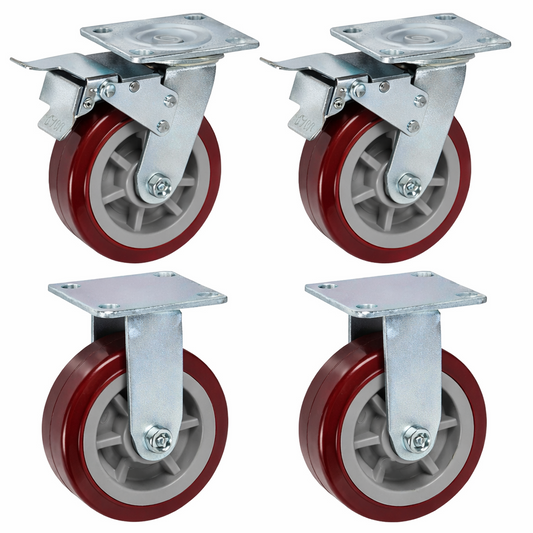 1800kg - Set of 4pcs 150mm (6") Extra Heavy Duty Swivel Braked & Fixed Castor Set
