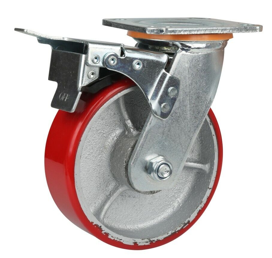 450kg - Urethane/Iron Castor - 6" 150mm - Swivel Plate with Brake