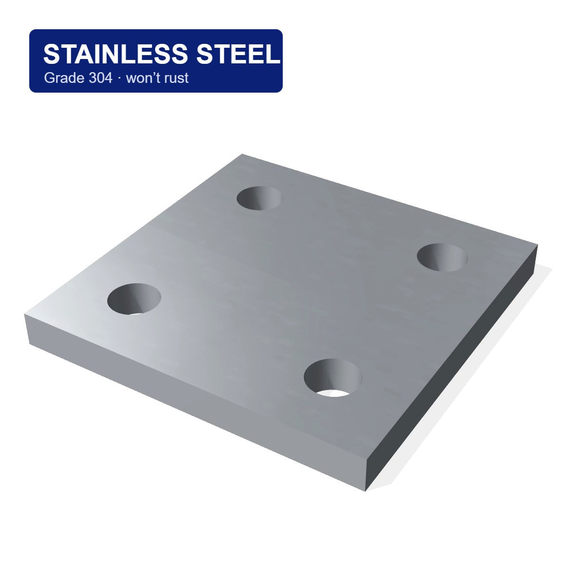 100 x 100 x 10mm 304 stainless steel base plate with 4 holes
