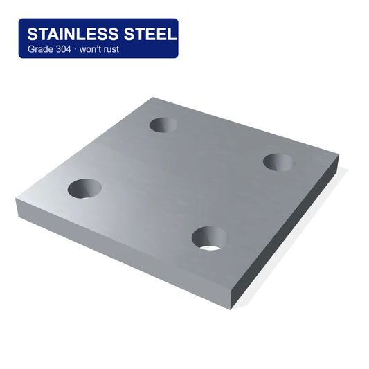 100 x 100 x 10mm 304 stainless steel base plate with 4 holes