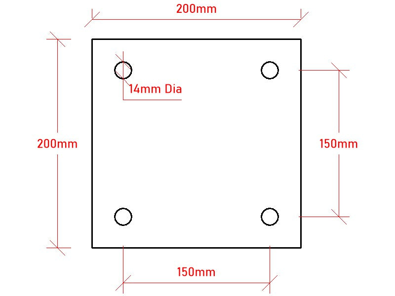 200 x 200 x 10mm Steel Base Plate, 4x Holes - EZY STEEL