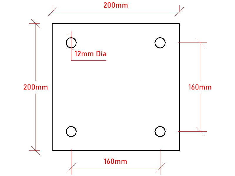 200 x 200 x 6mm Steel Base Plate, 4x Holes - EZY STEEL