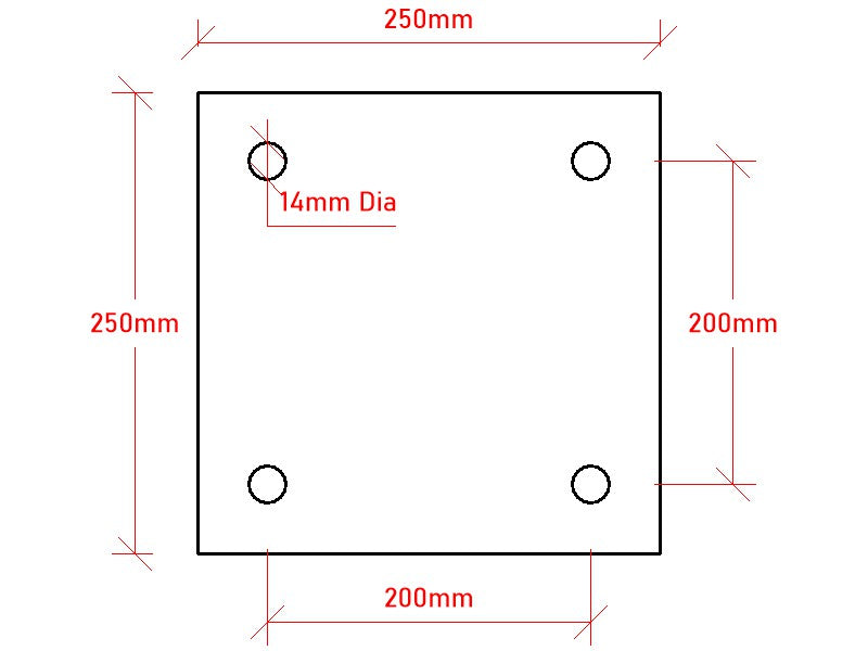 250 x 250 x 10mm Steel Base Plate, 4x Holes - EZY STEEL